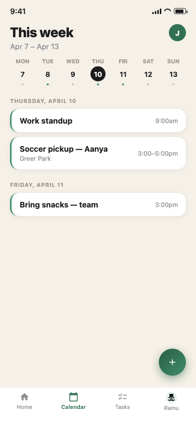 Shared calendar screen