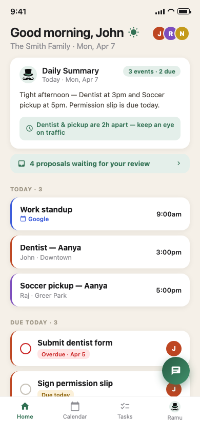 Home daily summary screen